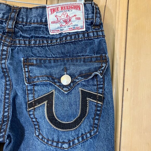 True Religion Mens Joey Bling Stud Pocket Super T Jeans Size 30x28* Blue AN GDD - Picture 1 of 11